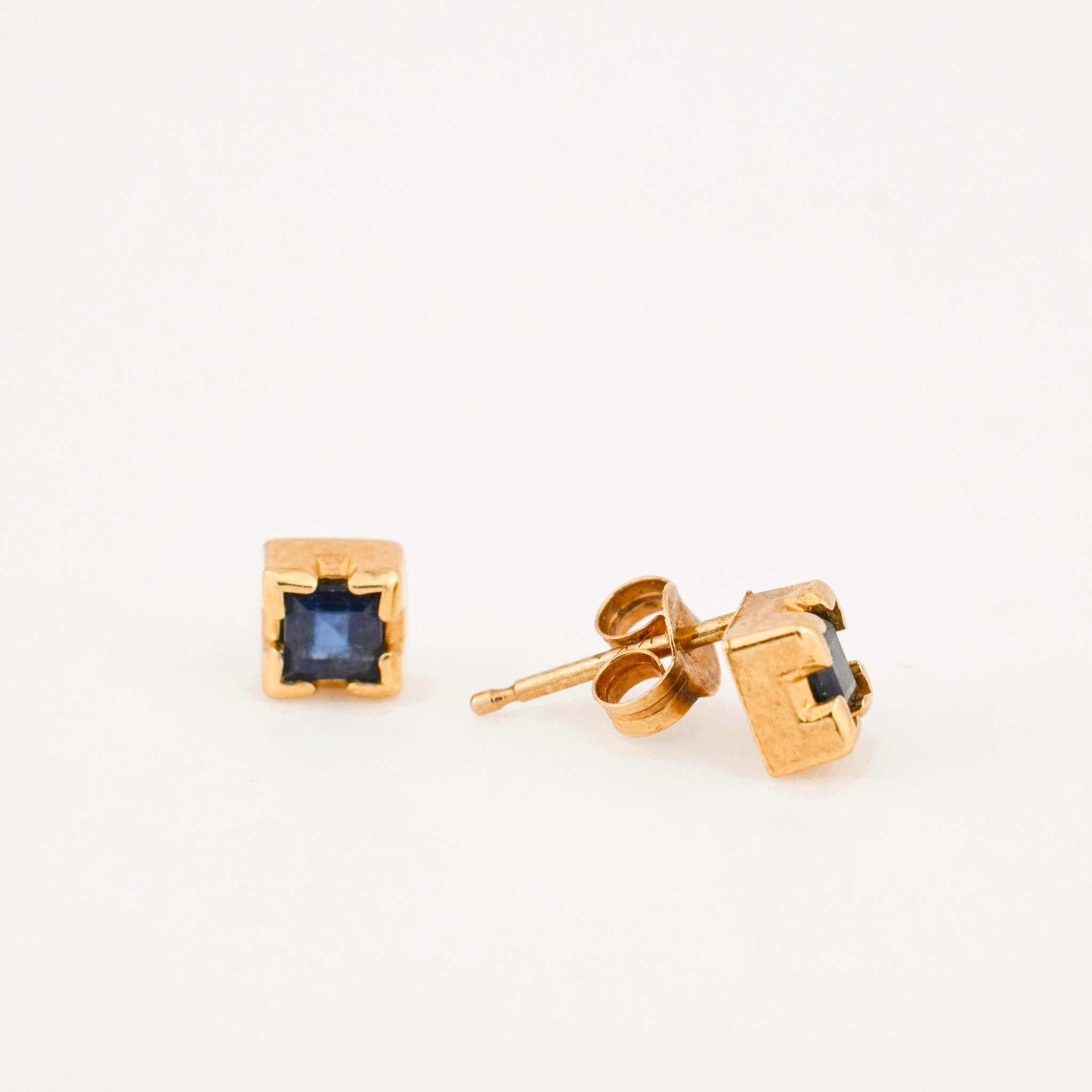 vintage Princess Cut Sapphire Studs 