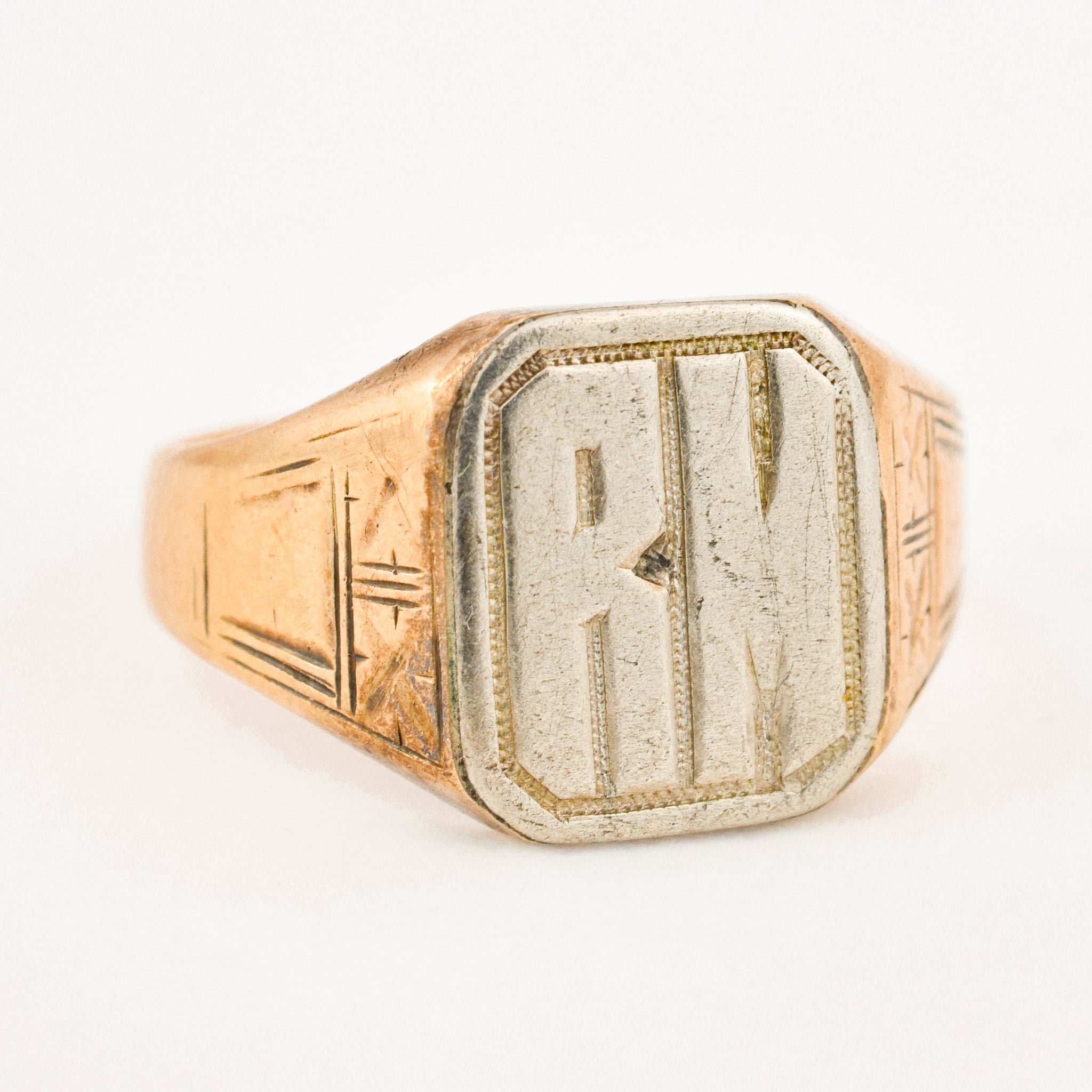 vintage gold 'RM' Signet Ring