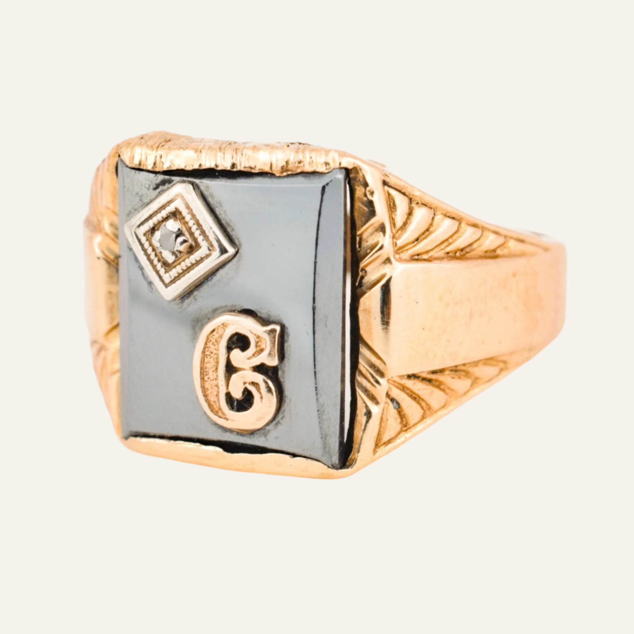 'C' Onyx Signet Ring