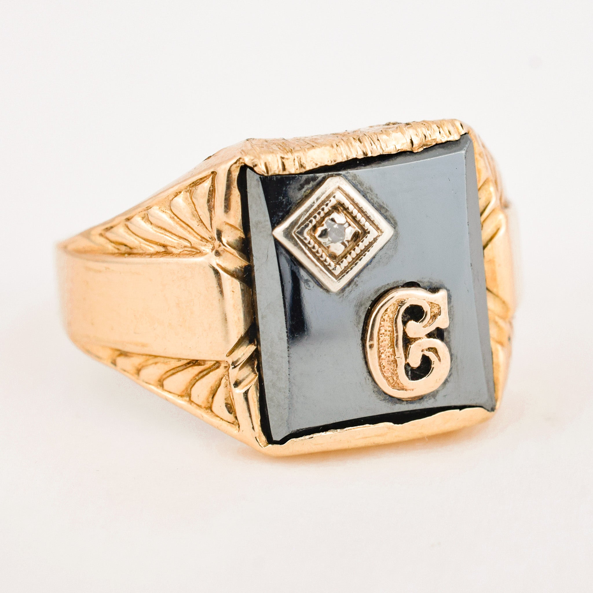 vintage 'C' Onyx Signet Ring