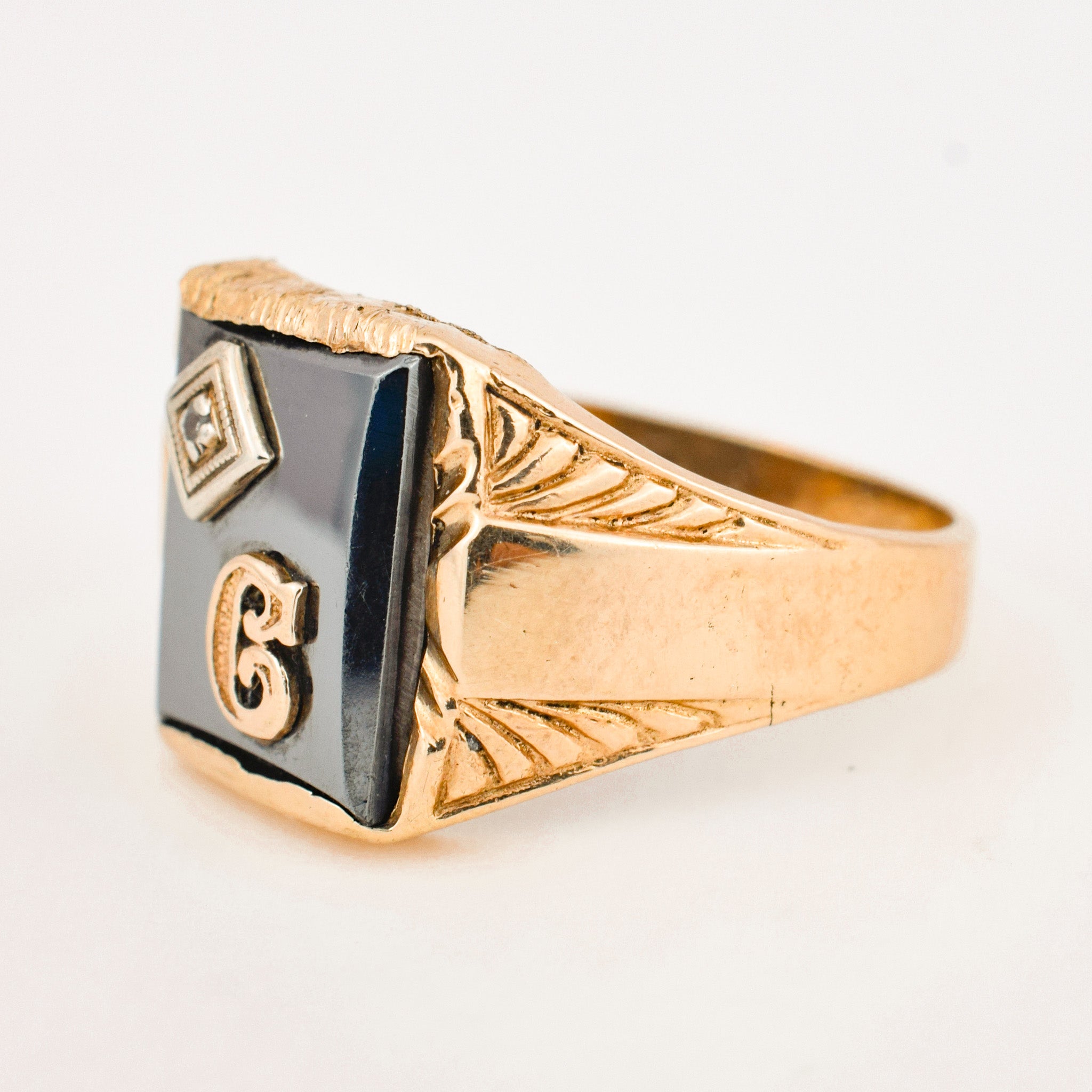 vintage 'C' Onyx Signet Ring