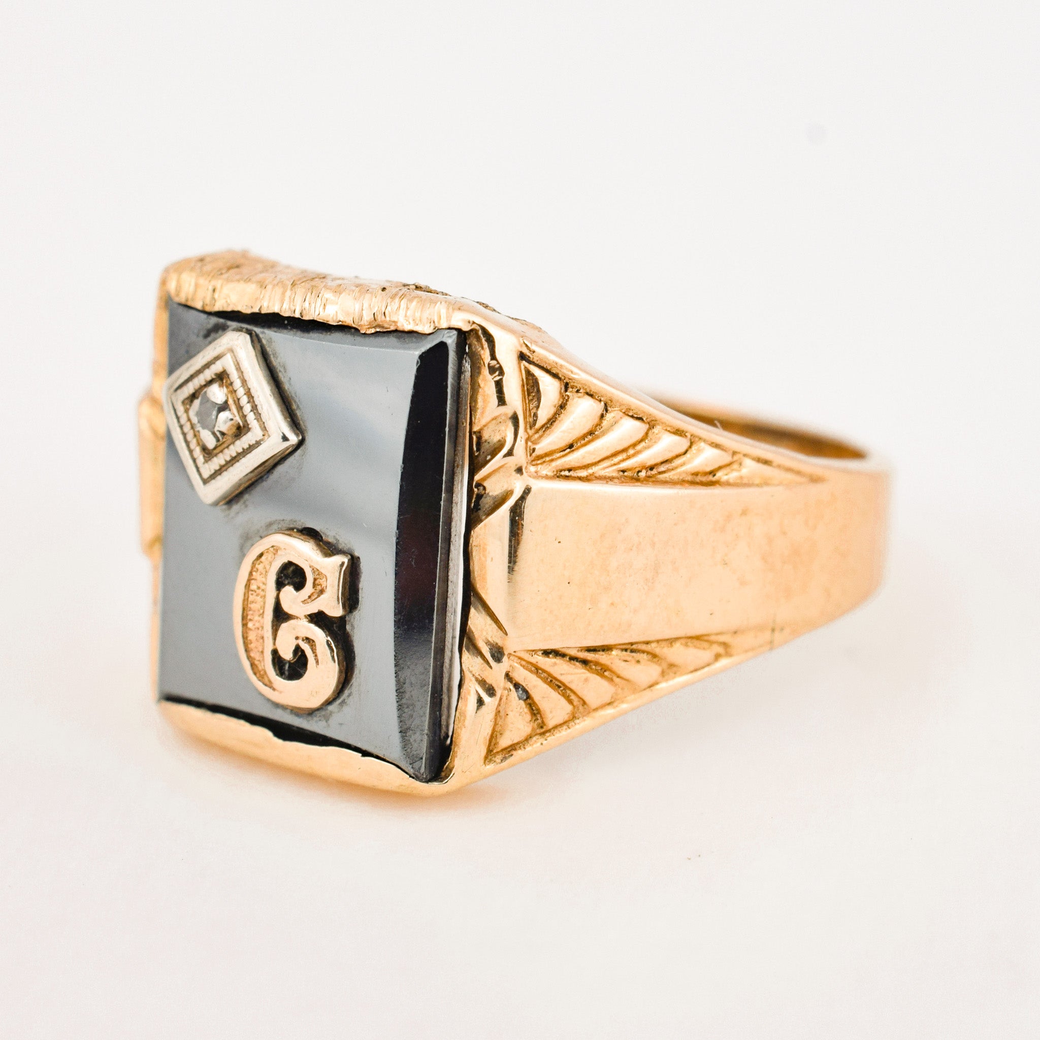 vintage 'C' Onyx Signet Ring