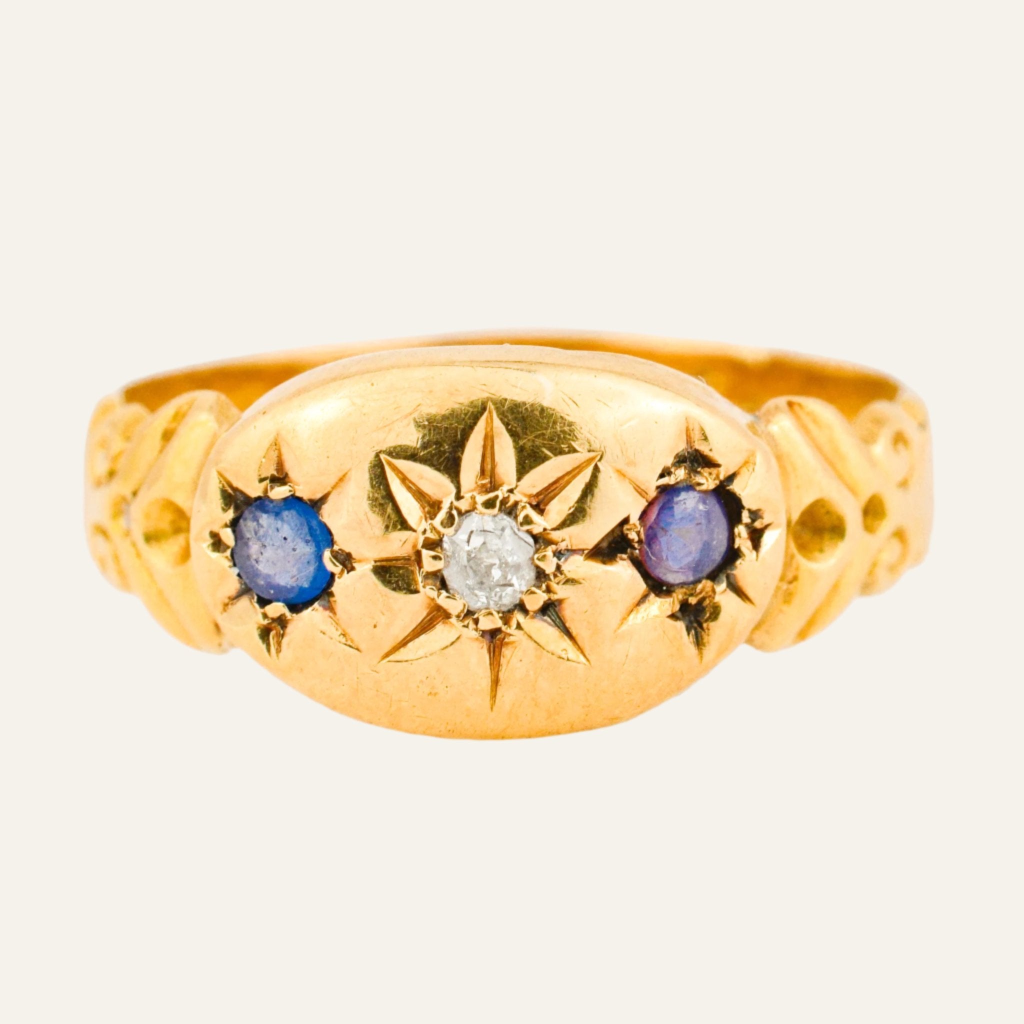 Victorian Diamond and Sapphire Starburst Trilogy Ring