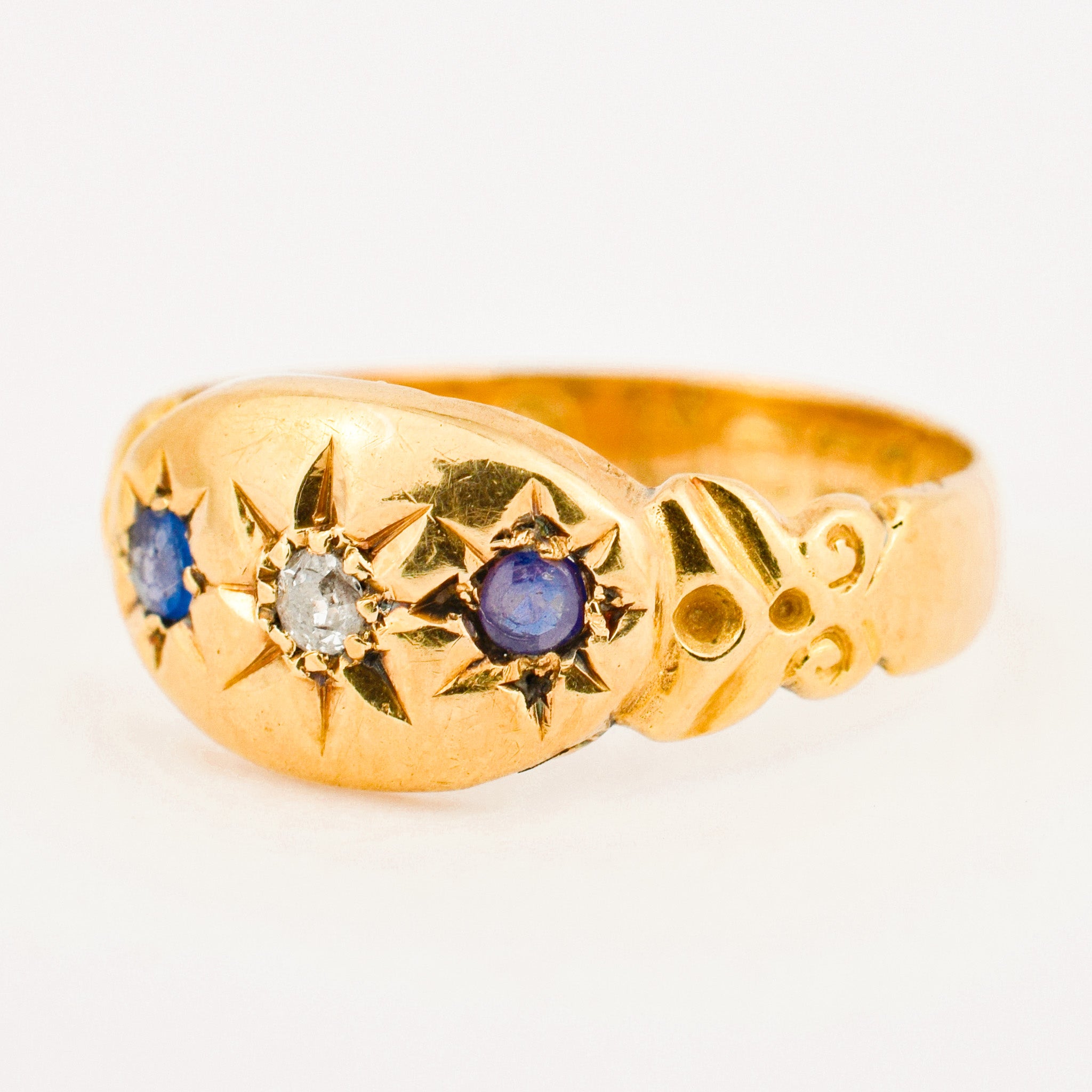 Victorian Diamond and Sapphire Starburst Trilogy Ring