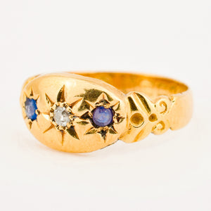 Victorian Diamond and Sapphire Starburst Trilogy Ring