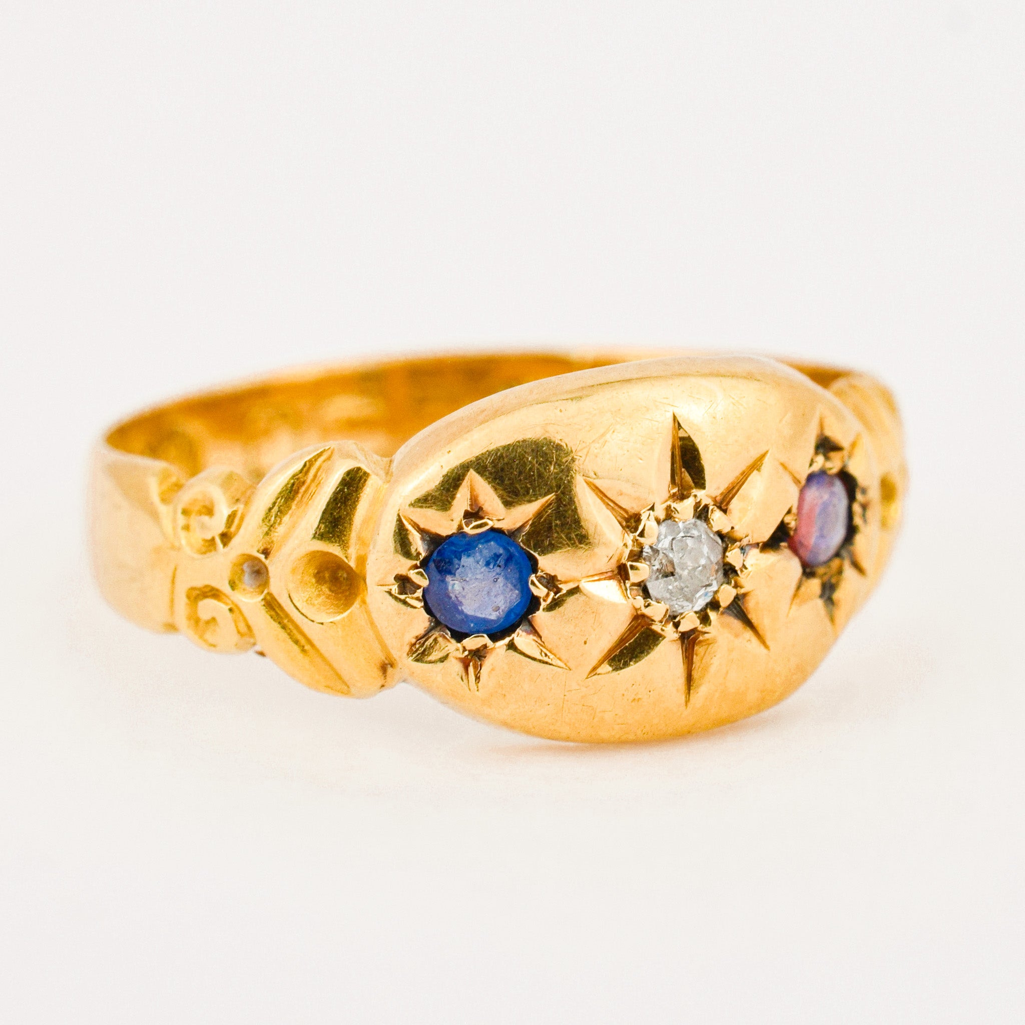 Victorian Diamond and Sapphire Starburst Trilogy Ring