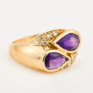 Amethyst and Diamond Moi et Toi Ring