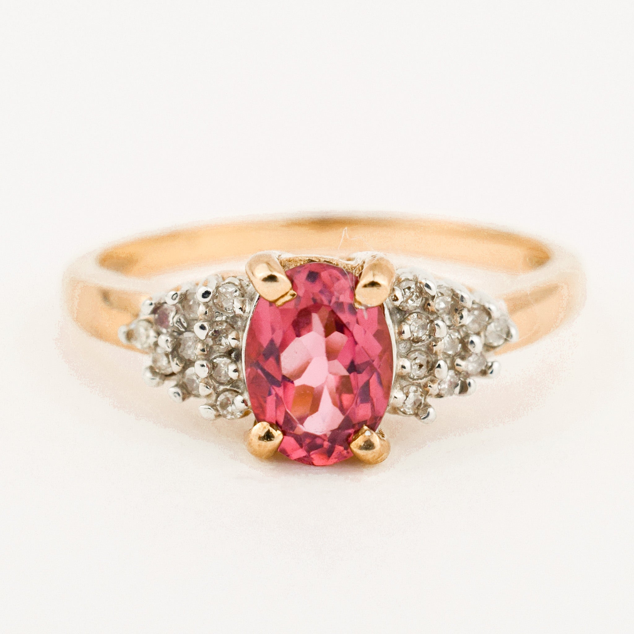 Pink Tourmaline Ring with Diamond Shoulders