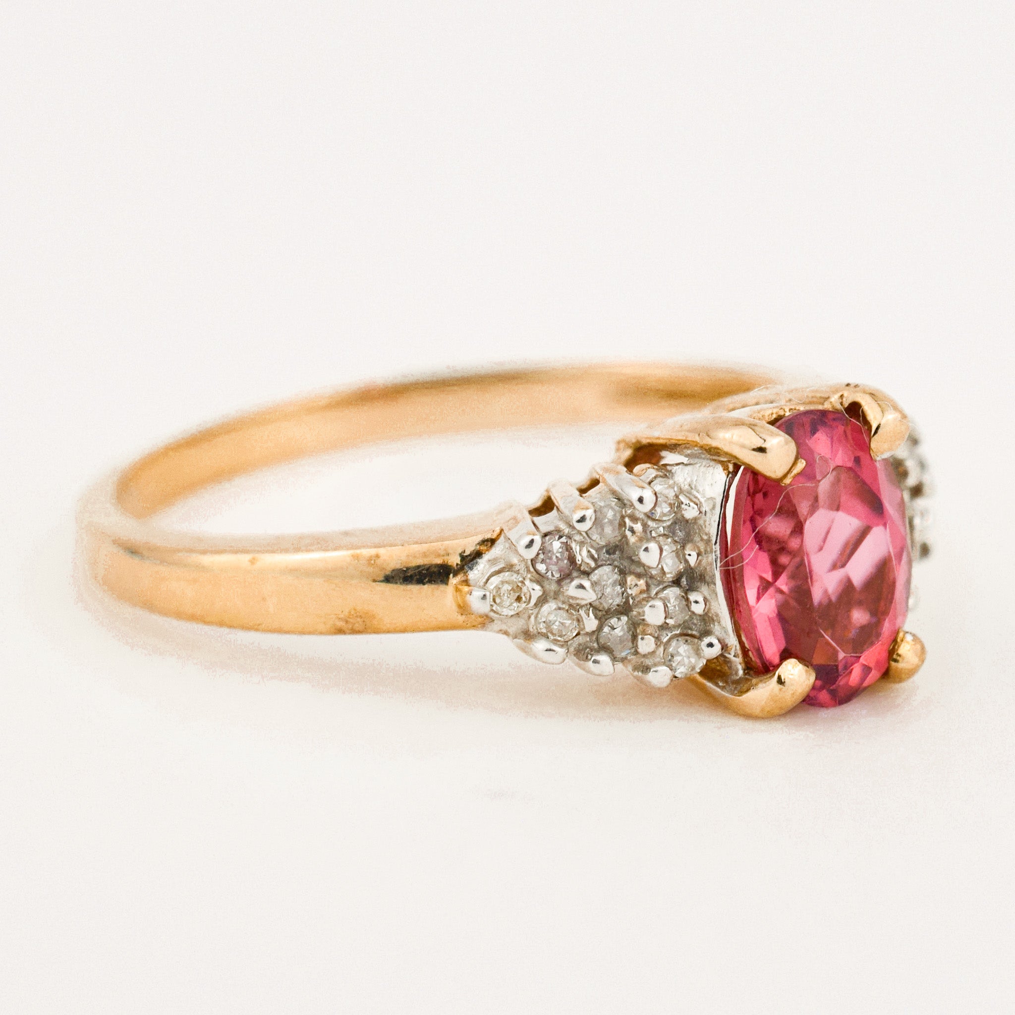 Pink Tourmaline Ring with Diamond Shoulders