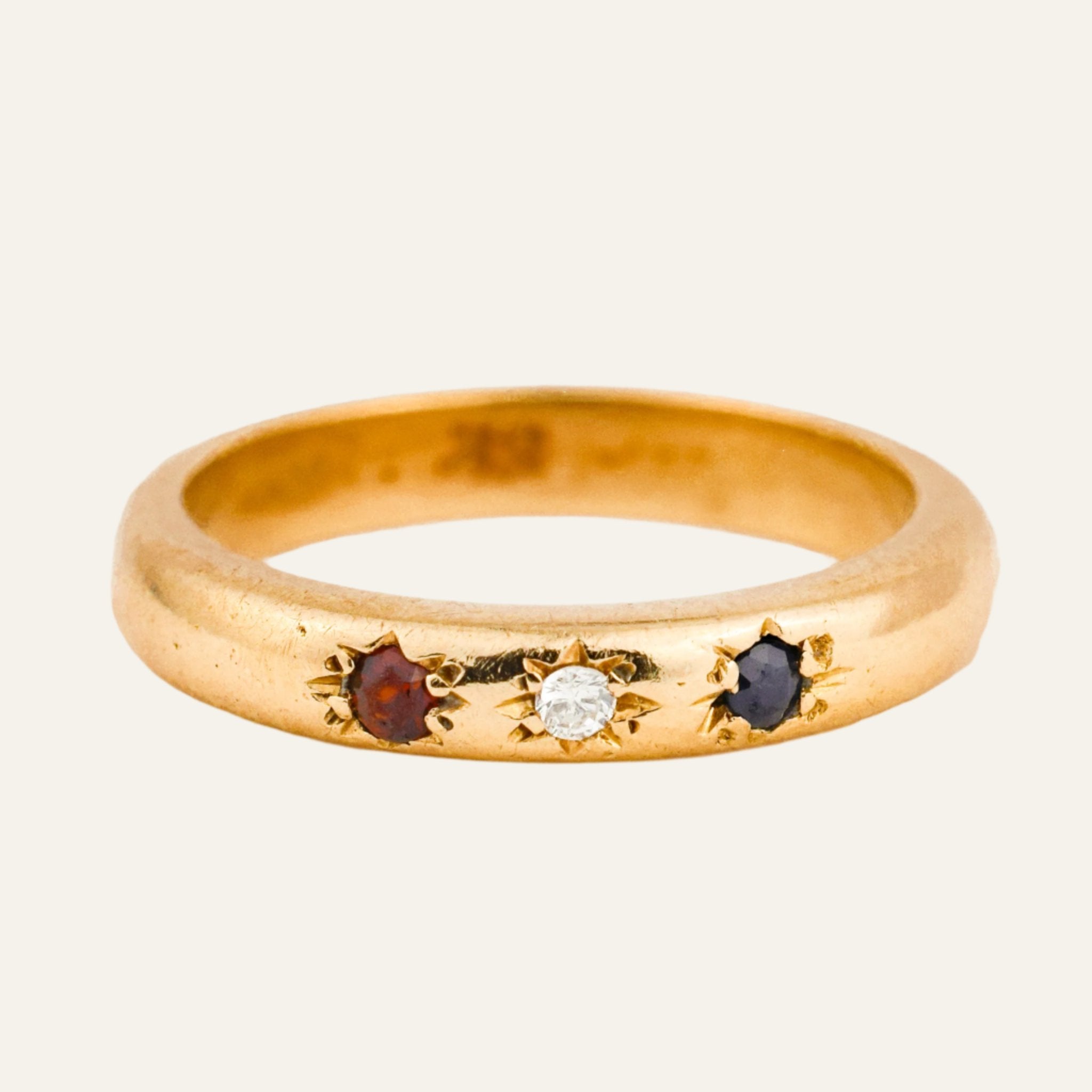 vintage Sapphire, Diamond, Garnet Starburst Trilogy