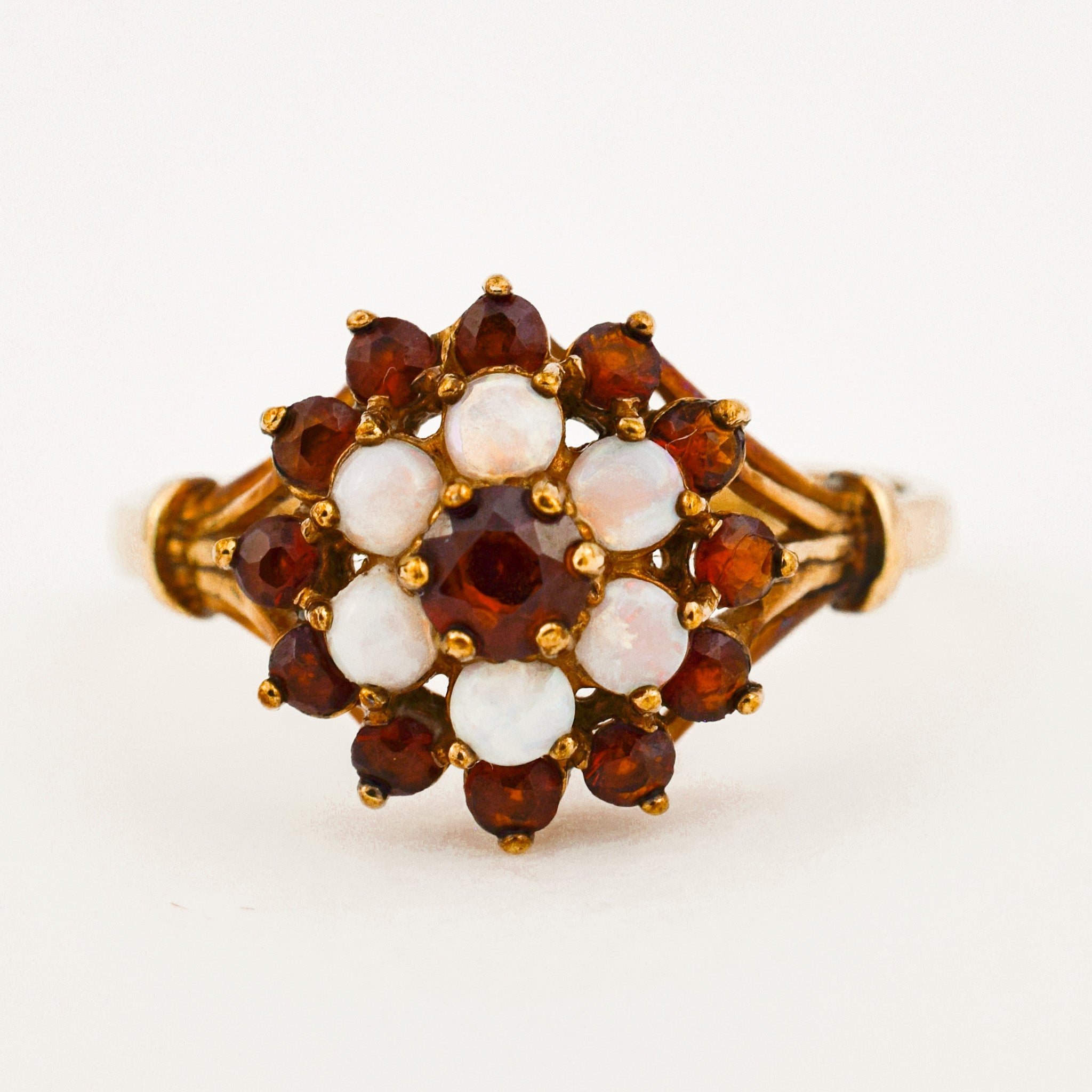 Antique Garnet and Opal Flower Ring
