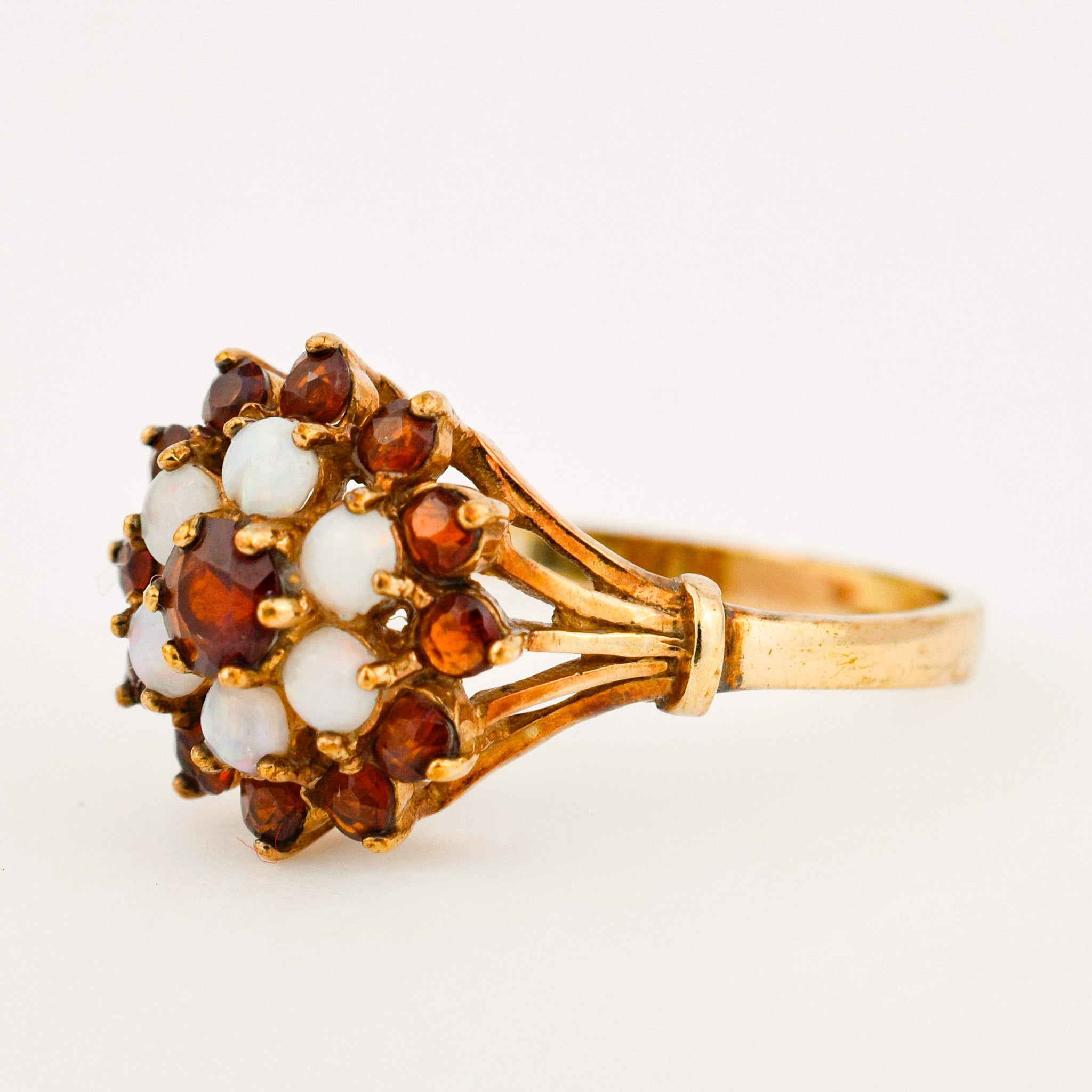 Antique Garnet and Opal Flower Ring