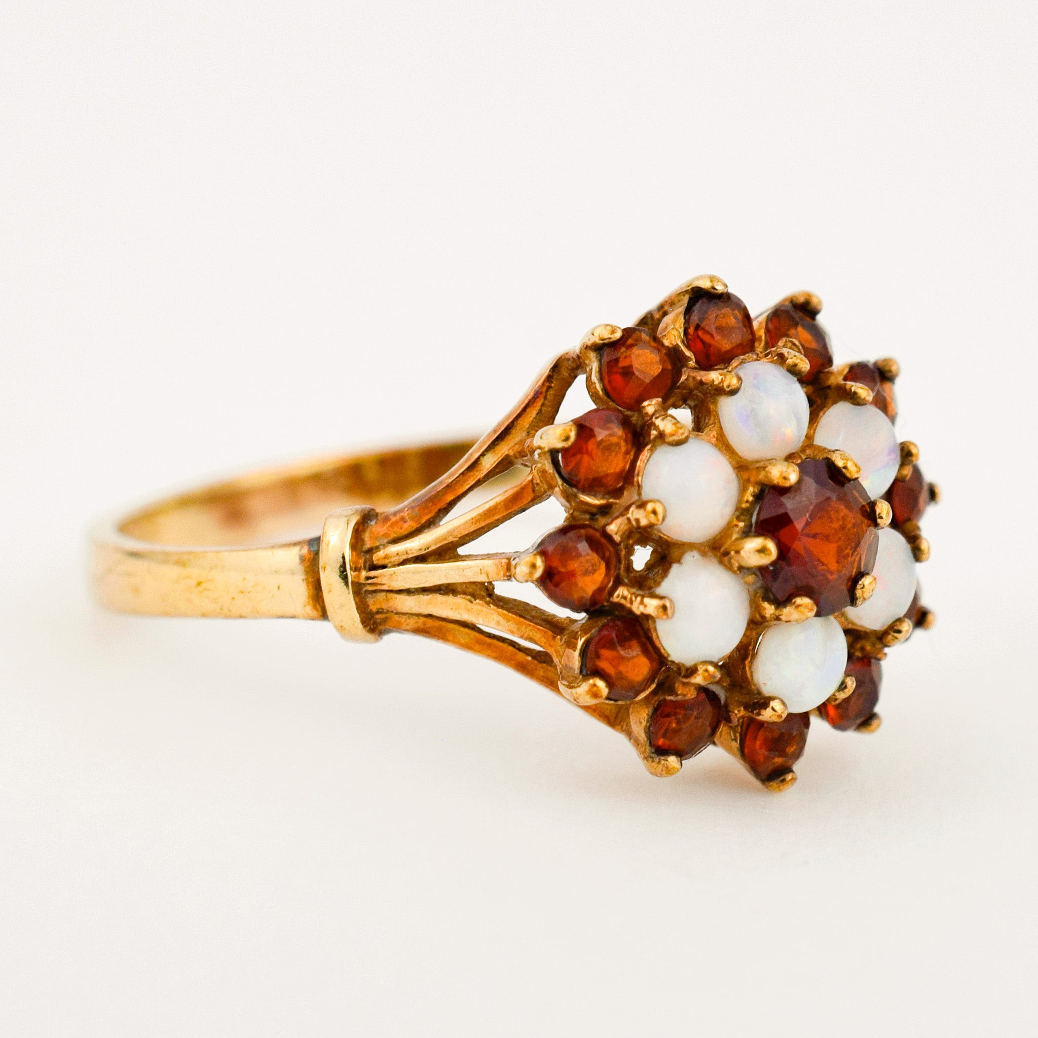 Antique Garnet and Opal Flower Ring