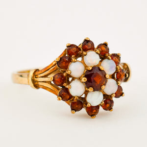 Antique Garnet and Opal Flower Ring