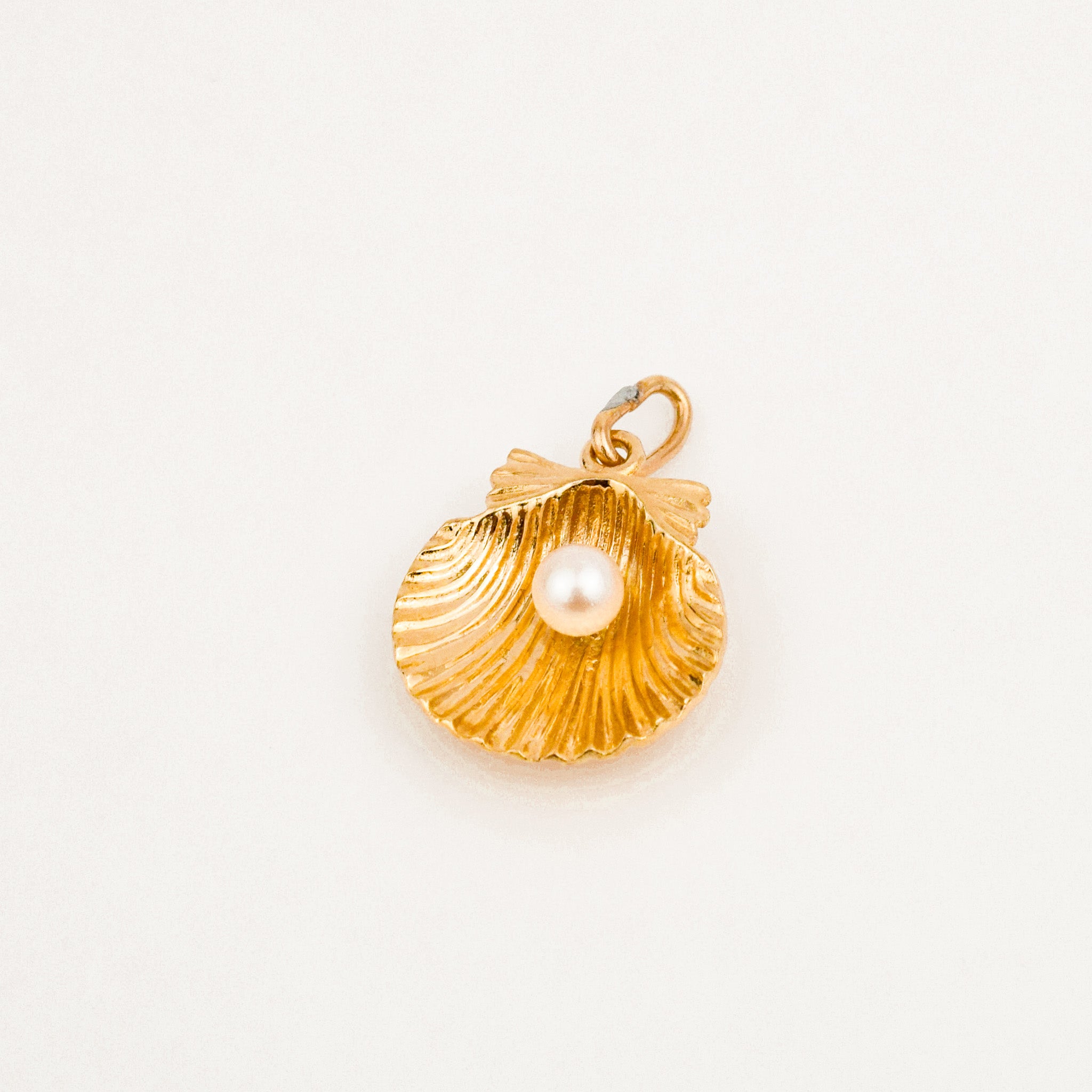 vintage Open Seashell with Pearl charm 