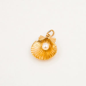 vintage Open Seashell with Pearl charm 