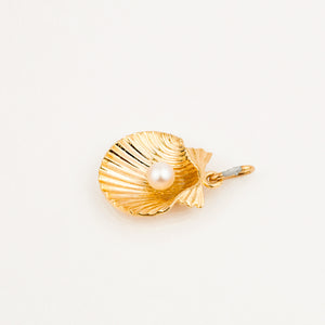 vintage Open Seashell with Pearl charm 