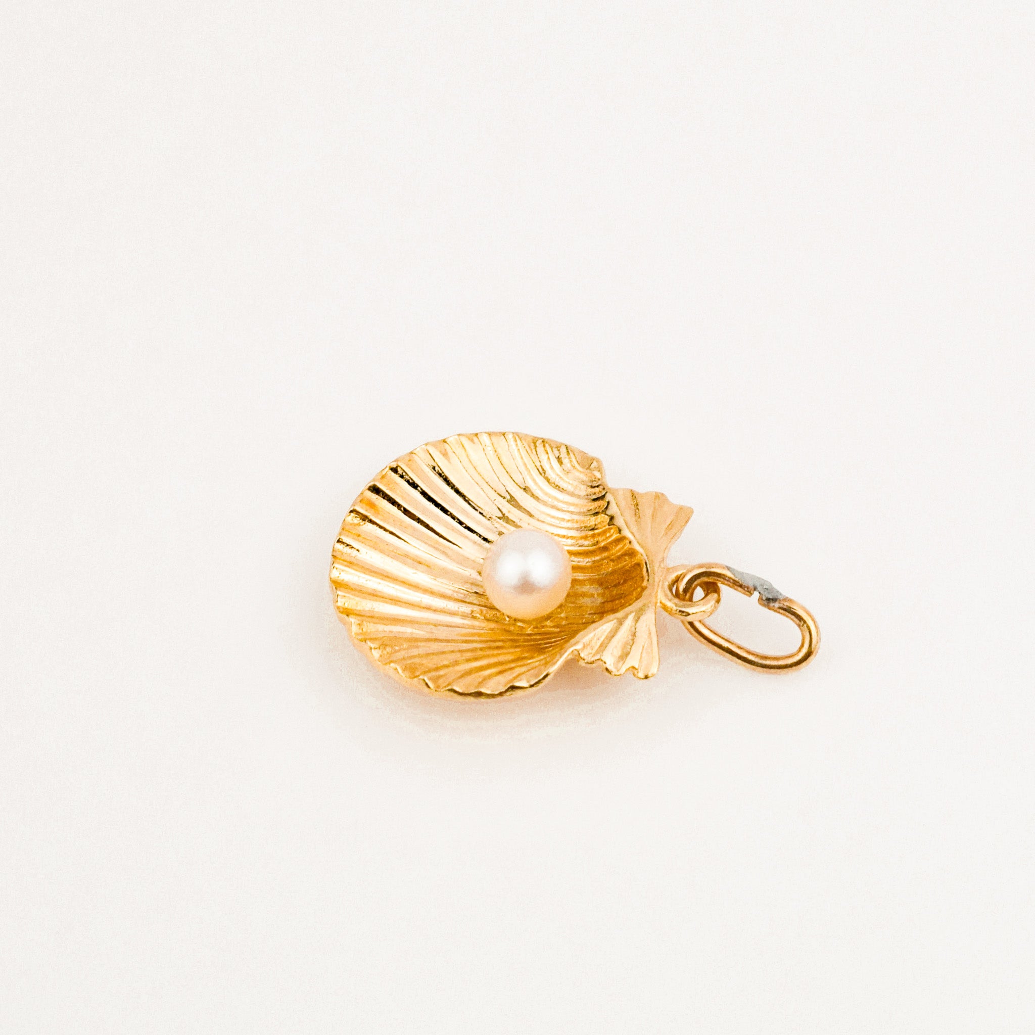 vintage Open Seashell with Pearl charm 