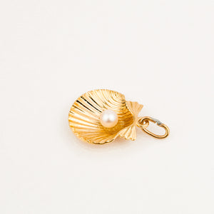 vintage Open Seashell with Pearl charm 