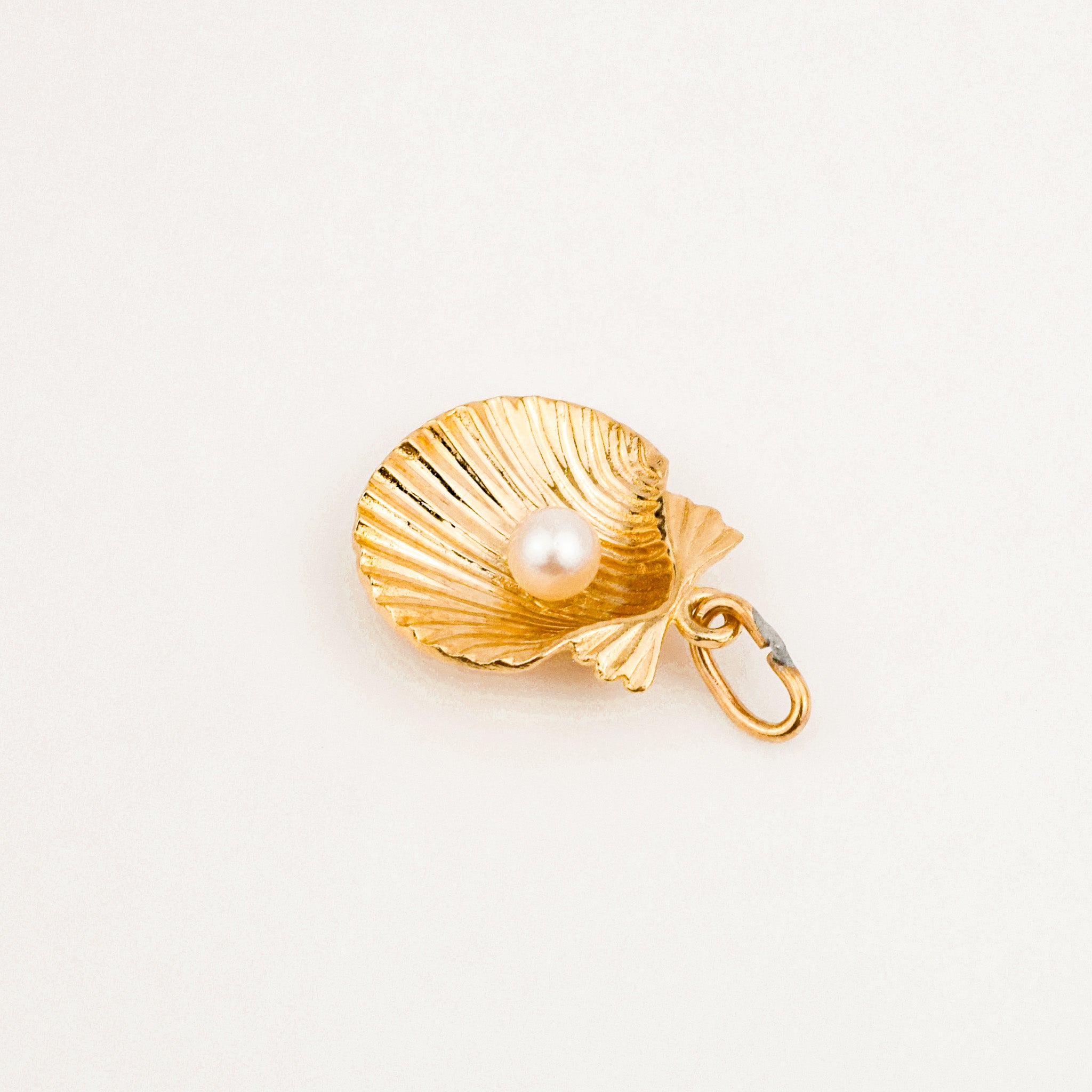 vintage Open Seashell with Pearl charm 