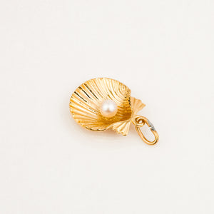 vintage Open Seashell with Pearl charm 