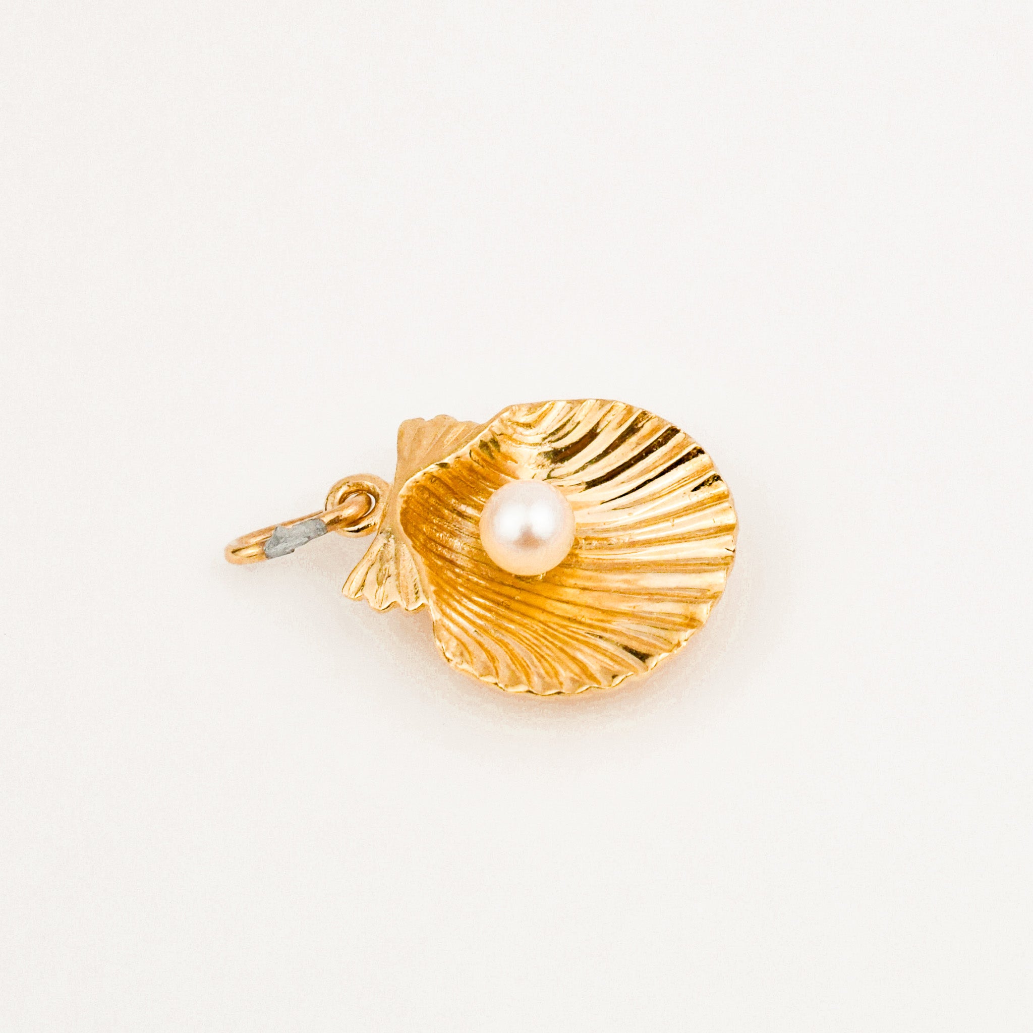 vintage Open Seashell with Pearl charm 