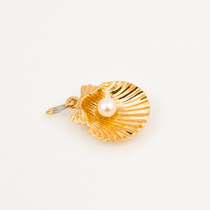 vintage Open Seashell with Pearl charm 