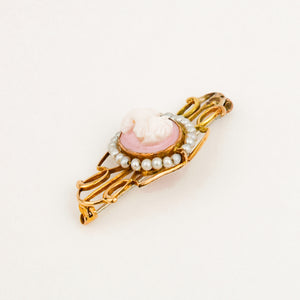 Antique Shell Cameo and Seed Pearl Pin