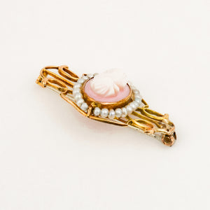 Antique Shell Cameo and Seed Pearl Pin