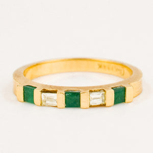 vintage Emerald and Baguette Diamond Band