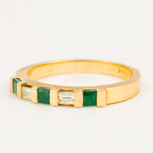 vintage Emerald and Baguette Diamond Band