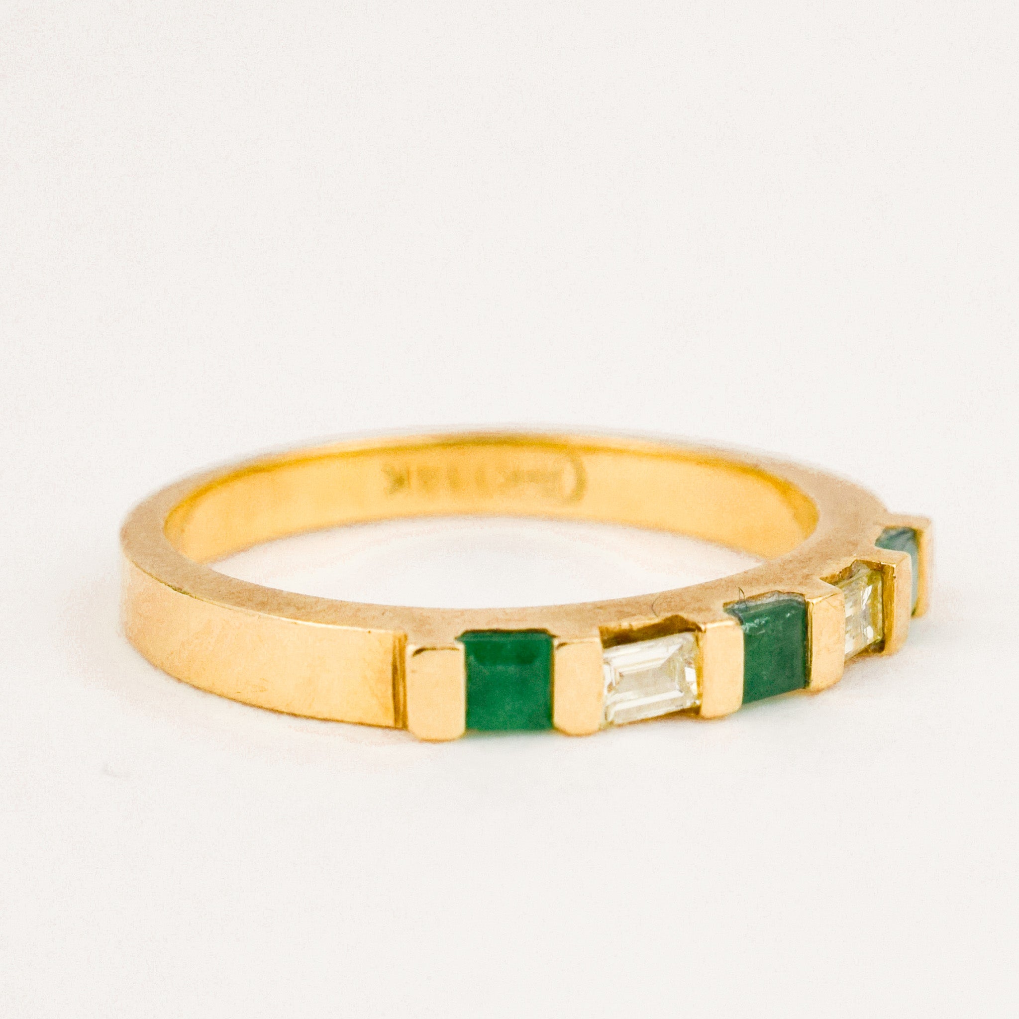 vintage Emerald and Baguette Diamond Band