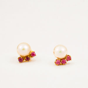 vintage Pearl and Ruby Studs