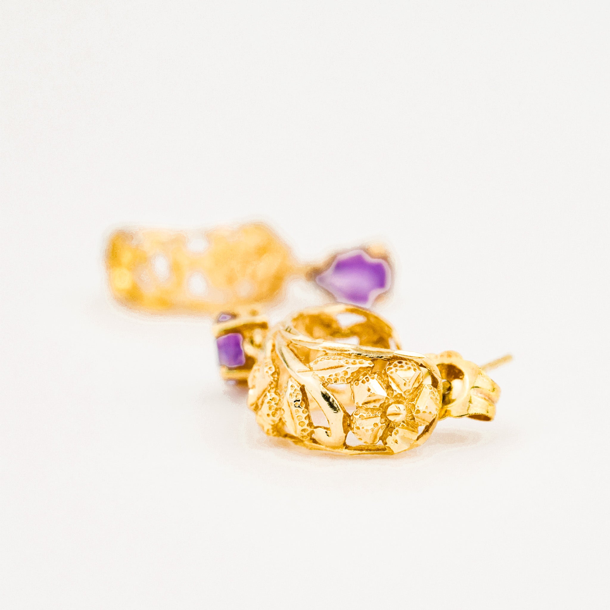 Floral Amethyst Half-Hoops