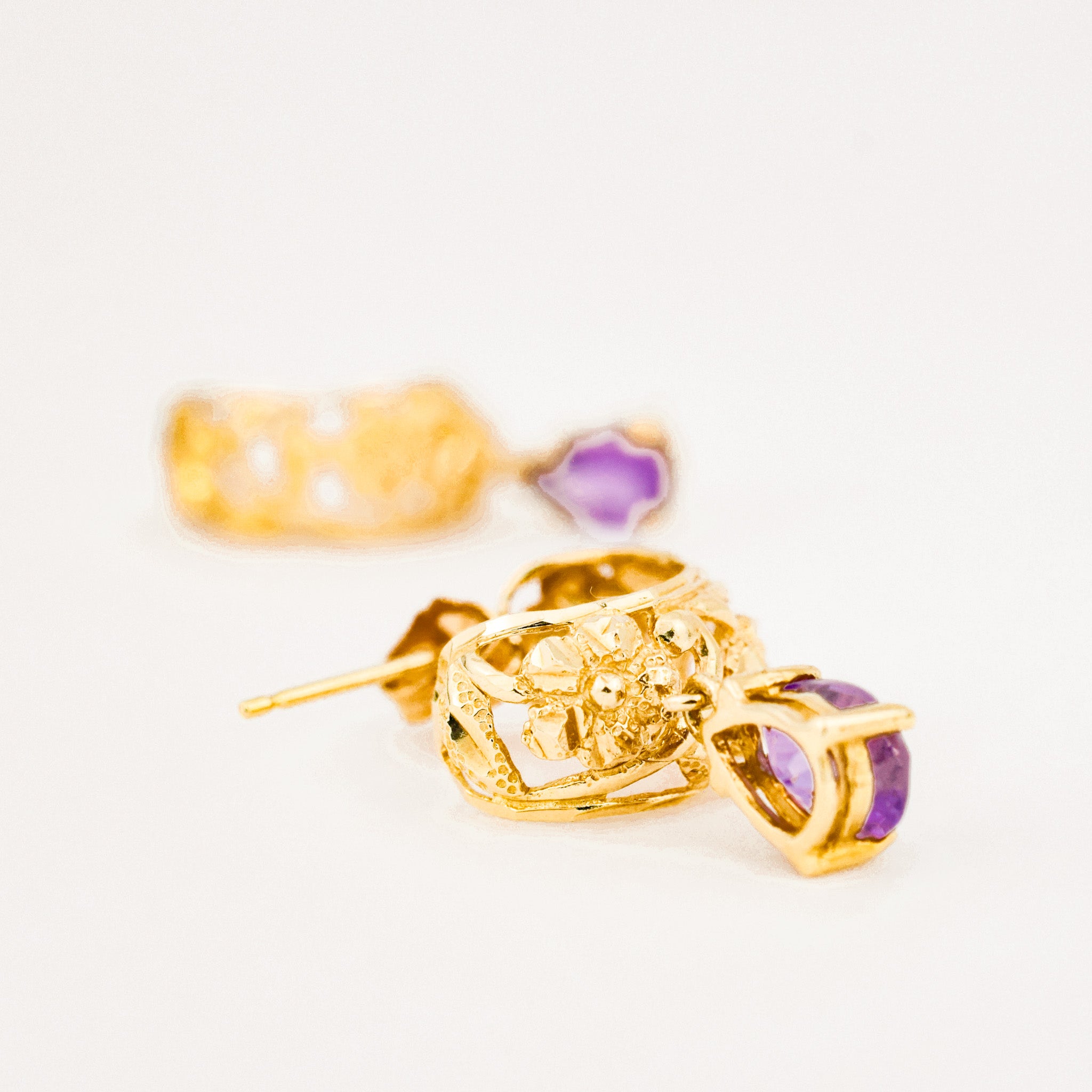 Floral Amethyst Half-Hoops