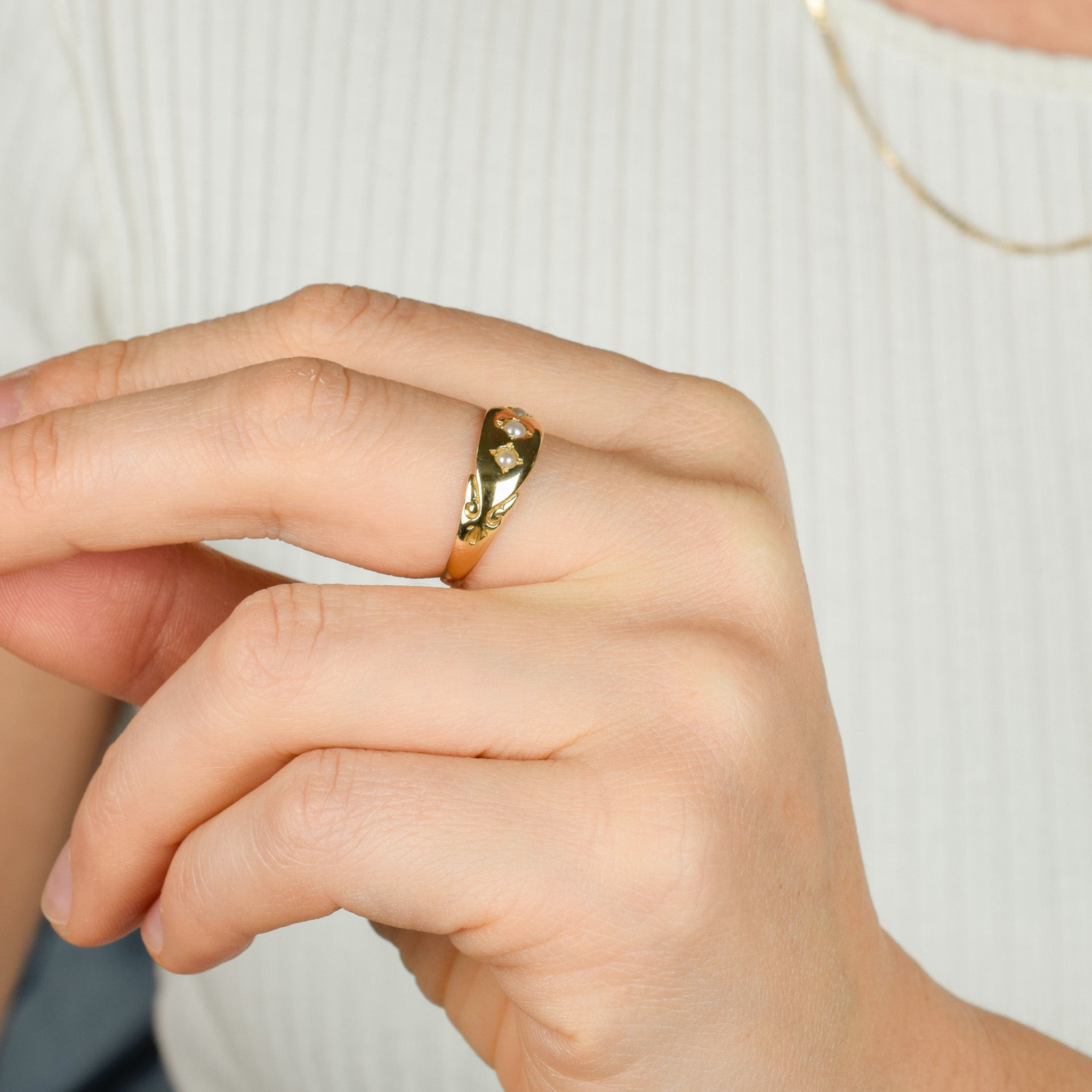 Antique Birmingham Seed Pearl Trilogy Ring