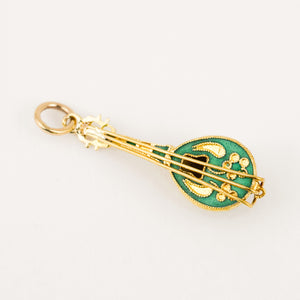 vintage gold and enamel Ukelele Pendant