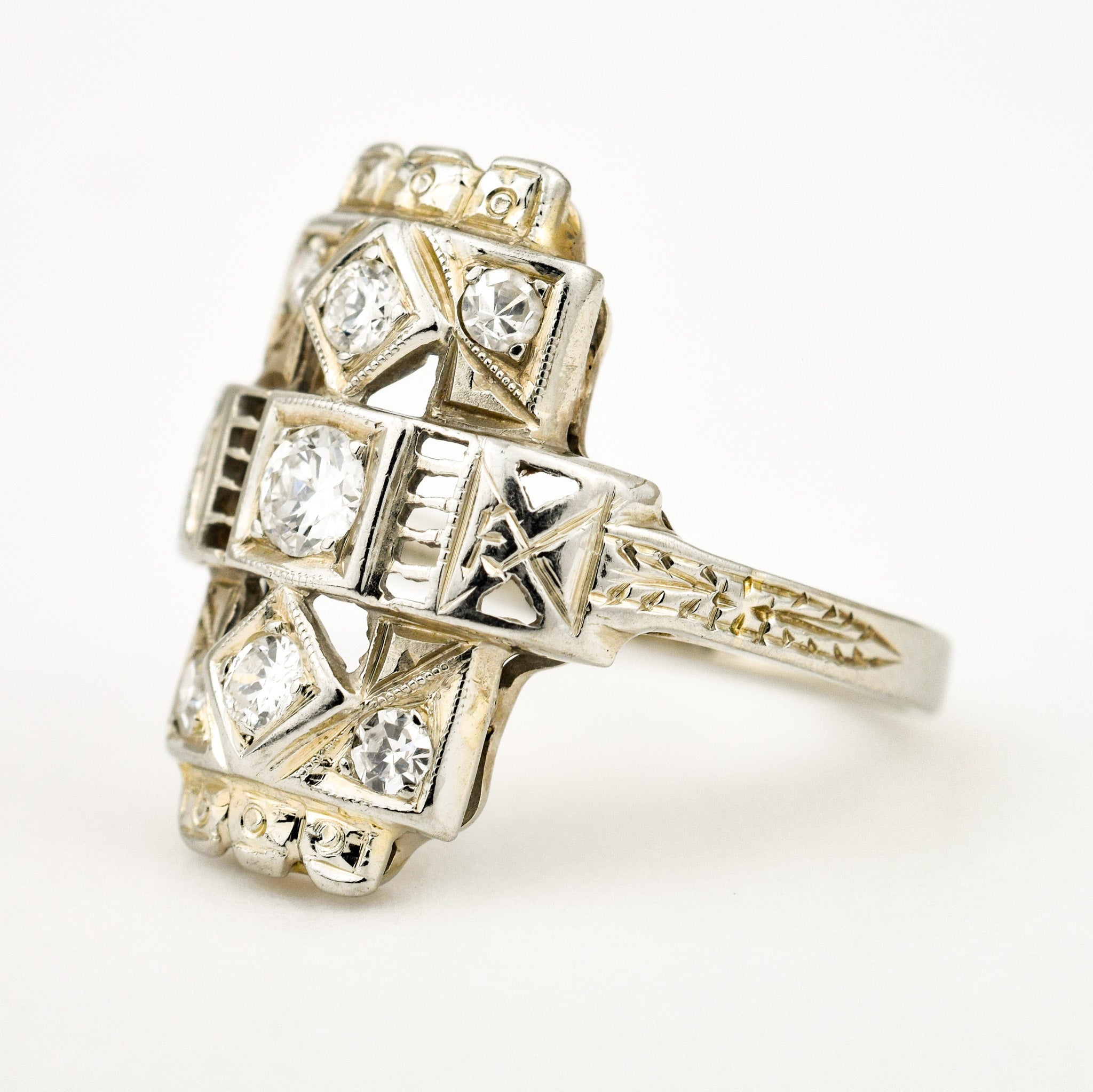 antique Art Deco 3 Diamond Ring