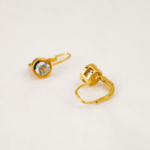 Vintage gold bezel set blue stone drop hoop earrings 