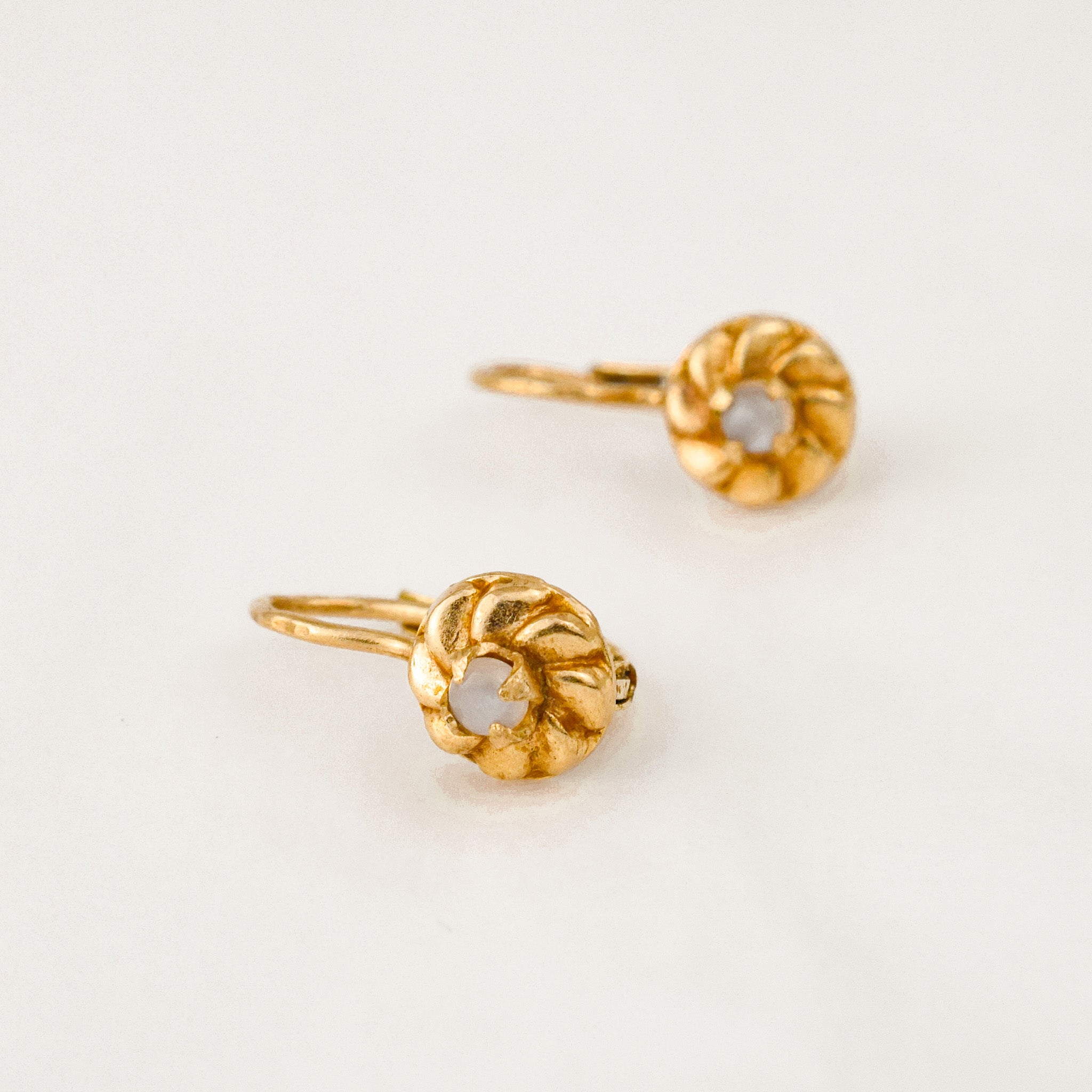 Vintage gold moonstone drop hoop earrings 