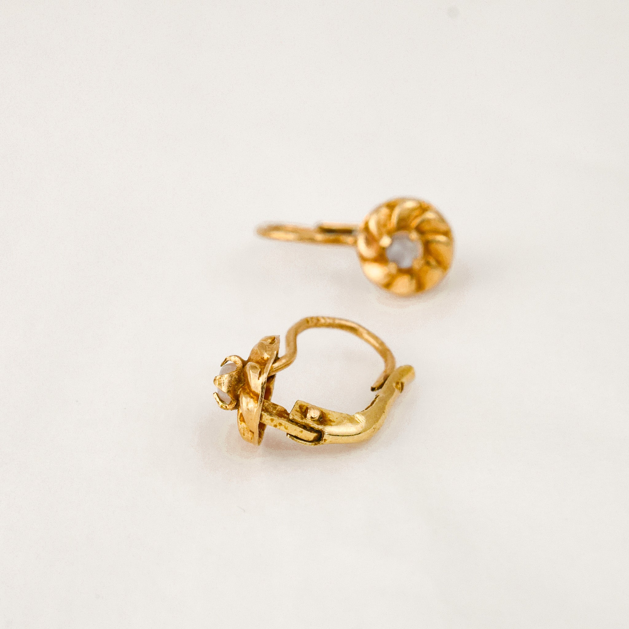 Vintage gold moonstone drop hoop earrings 