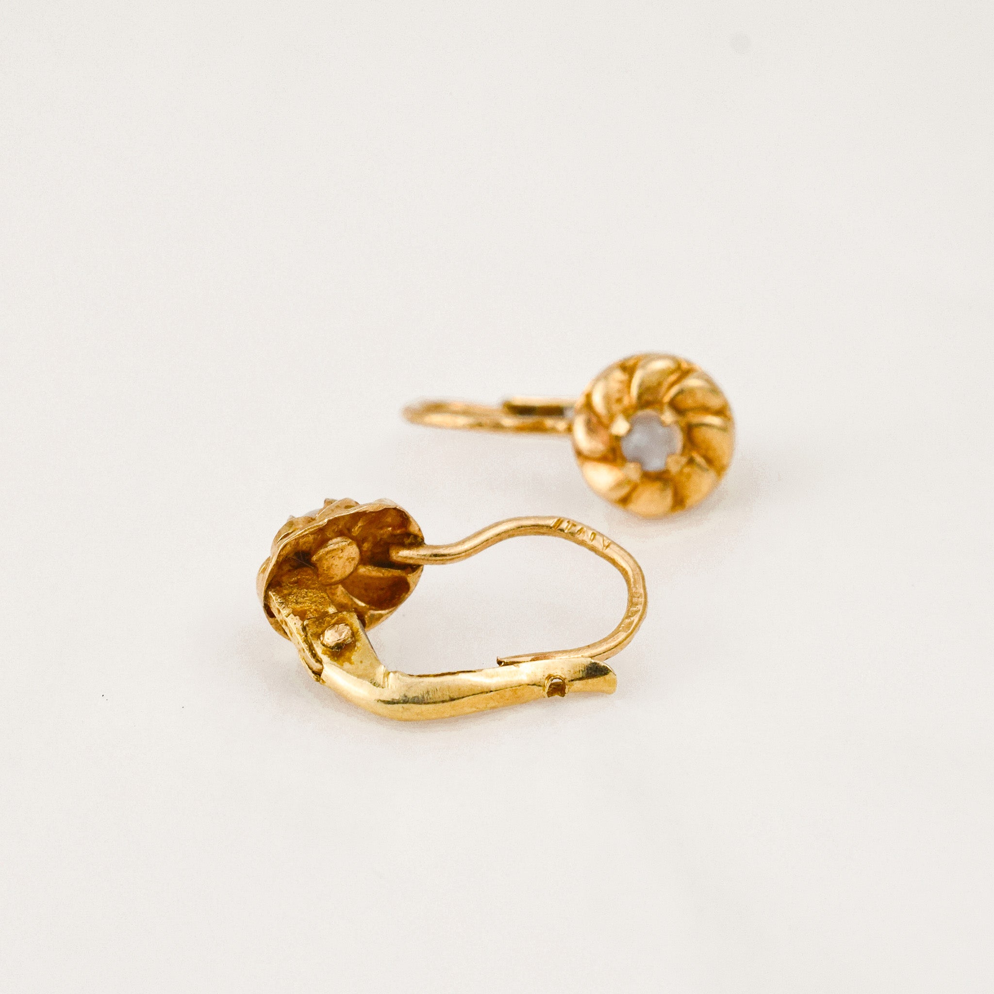 Vintage gold moonstone drop hoop earrings 