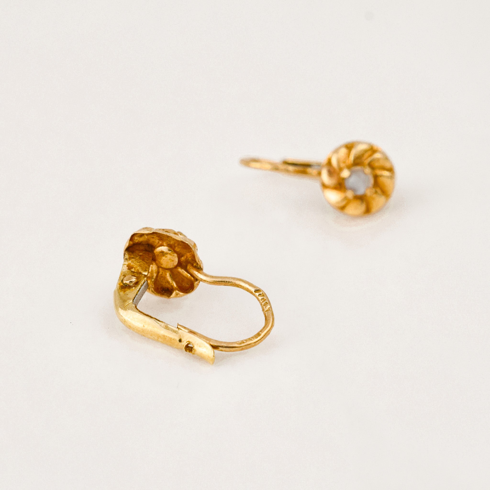 Vintage gold moonstone drop hoop earrings 
