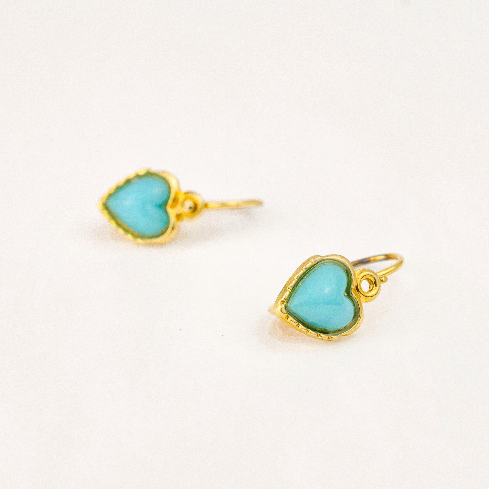 Vintage gold Turquoise Heart Hoops