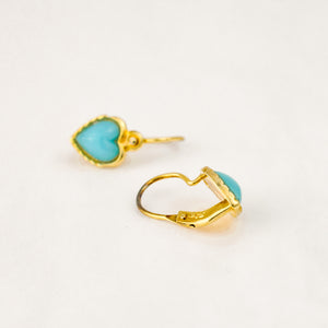 Vintage gold Turquoise Heart Hoops