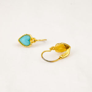 Vintage gold Turquoise Heart Hoops