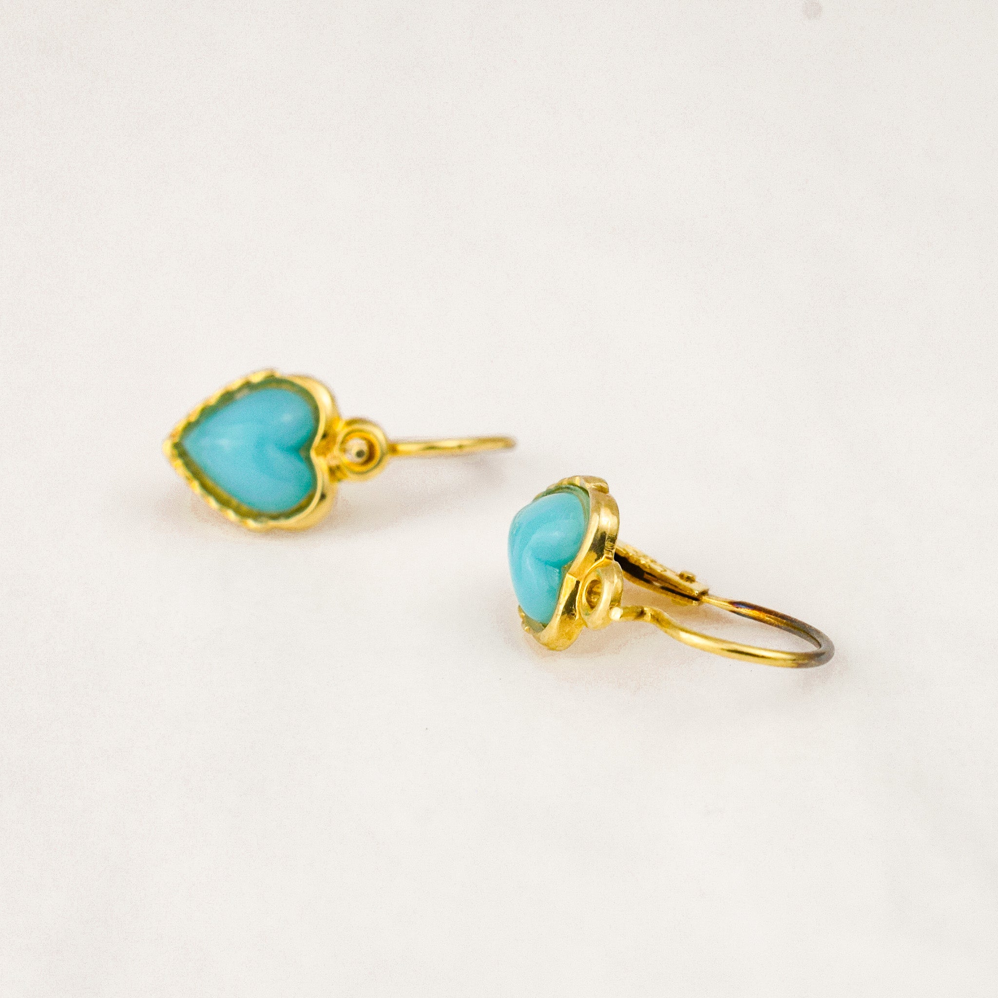 Vintage gold Turquoise Heart Hoops