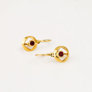 Vintage gold Red Stone Drop Hoops