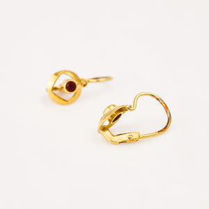 Vintage gold Red Stone Drop Hoops