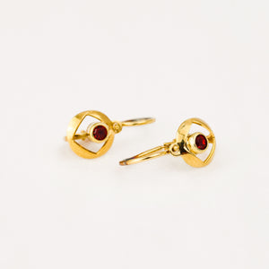 Vintage gold Red Stone Drop Hoops